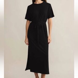 Z Supply Black Miranda Midi Dress with Tie Waist M